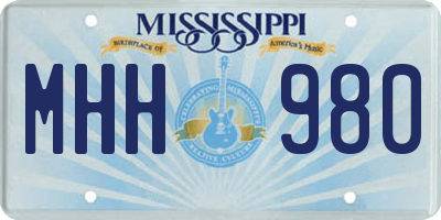 MS license plate MHH980