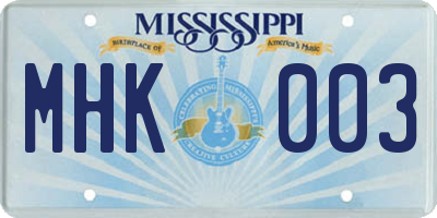 MS license plate MHK003