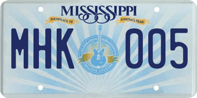 MS license plate MHK005