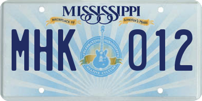 MS license plate MHK012