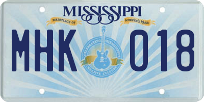 MS license plate MHK018