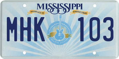 MS license plate MHK103
