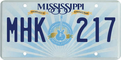 MS license plate MHK217