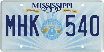 MS license plate MHK540
