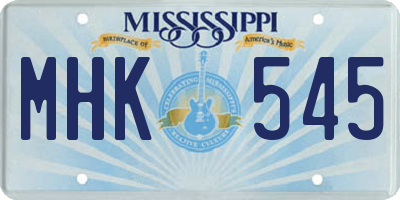 MS license plate MHK545