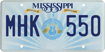 MS license plate MHK550