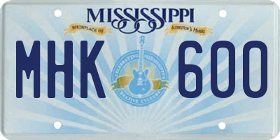 MS license plate MHK600