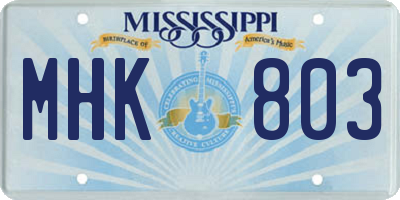 MS license plate MHK803