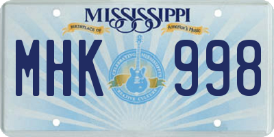 MS license plate MHK998