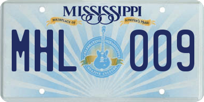 MS license plate MHL009