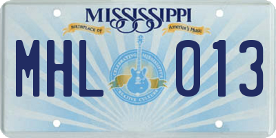 MS license plate MHL013