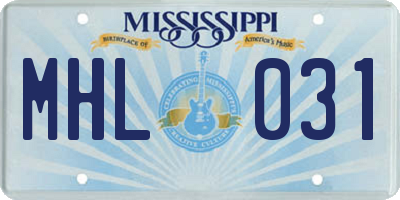 MS license plate MHL031