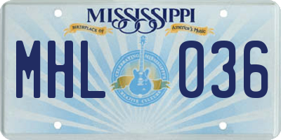 MS license plate MHL036