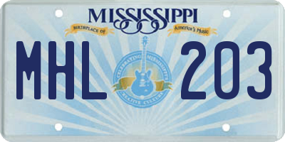 MS license plate MHL203