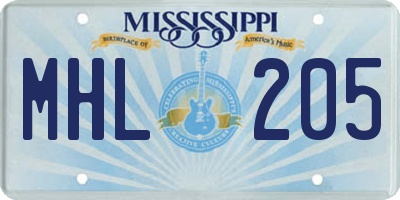 MS license plate MHL205
