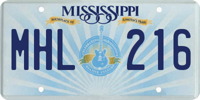 MS license plate MHL216