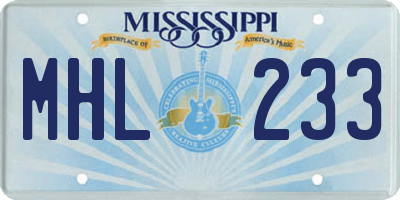 MS license plate MHL233
