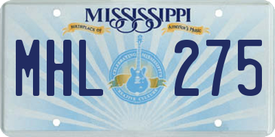MS license plate MHL275