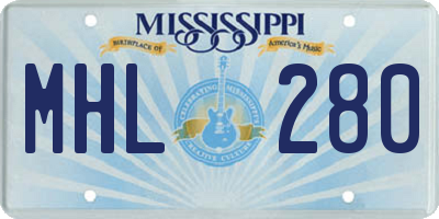 MS license plate MHL280