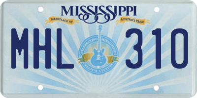 MS license plate MHL310