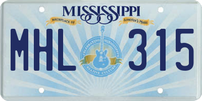MS license plate MHL315