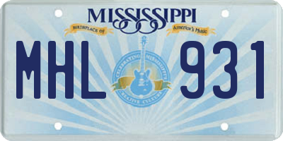 MS license plate MHL931