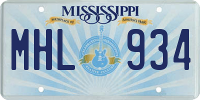 MS license plate MHL934