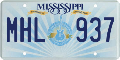 MS license plate MHL937