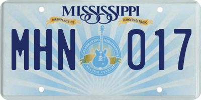 MS license plate MHN017