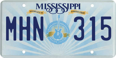 MS license plate MHN315