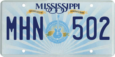 MS license plate MHN502
