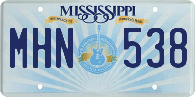 MS license plate MHN538