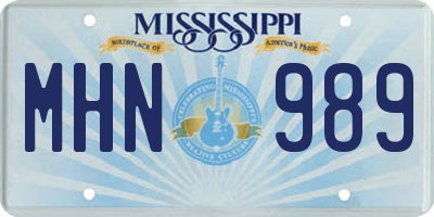 MS license plate MHN989