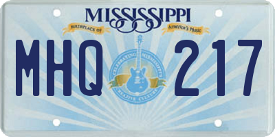 MS license plate MHQ217
