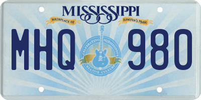 MS license plate MHQ980