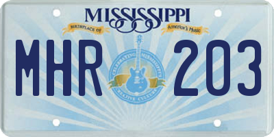 MS license plate MHR203