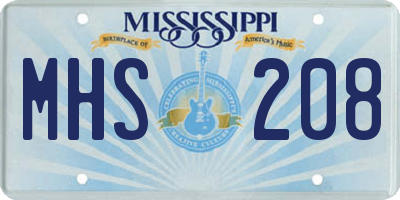MS license plate MHS208