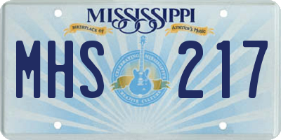 MS license plate MHS217