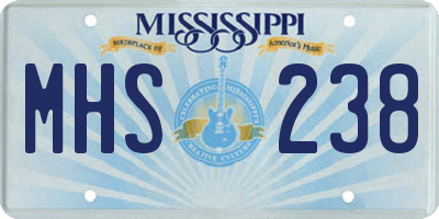MS license plate MHS238