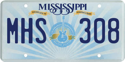 MS license plate MHS308