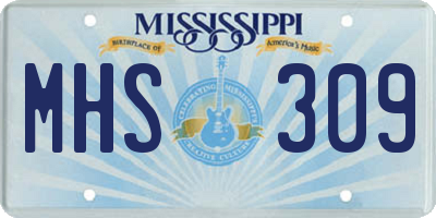 MS license plate MHS309