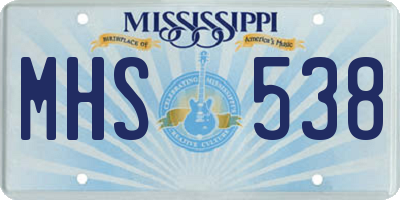 MS license plate MHS538