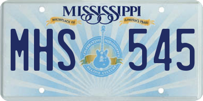 MS license plate MHS545