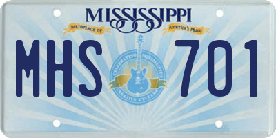 MS license plate MHS701
