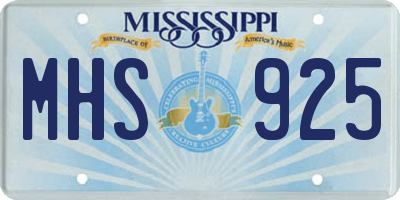 MS license plate MHS925