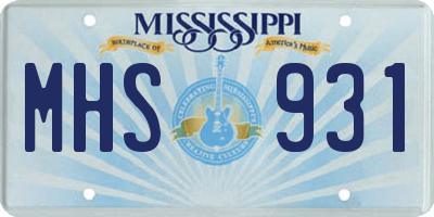 MS license plate MHS931