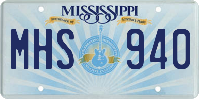 MS license plate MHS940