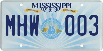 MS license plate MHW003