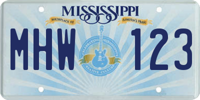MS license plate MHW123