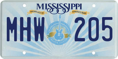 MS license plate MHW205